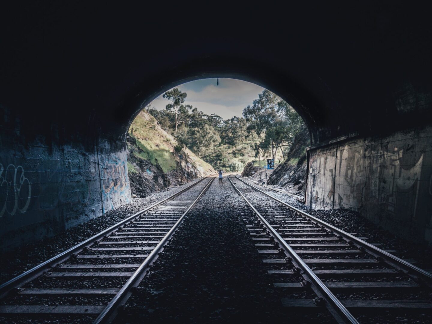 A train track with some tracks and trees